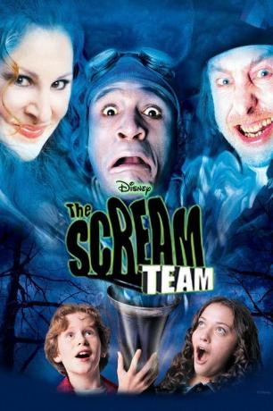 филмски постер за Диснеи филм екипа вриштања која приказује три духова на врху и двоје деце на дну који покушавају да их ухвате у боцу